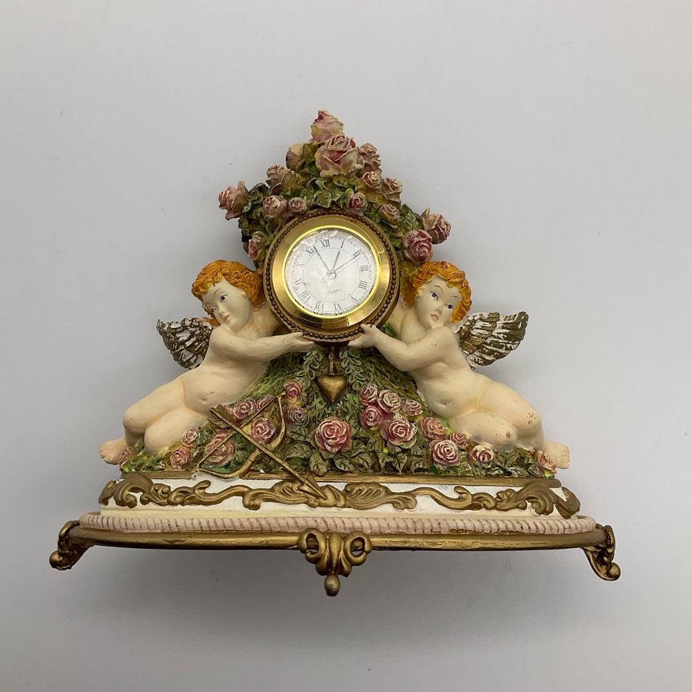 LIMITED EDITION JUDITH WINSLOW TIME FOR LOVE CERAMIC CHERUB SHELF CLOCK FIGURE